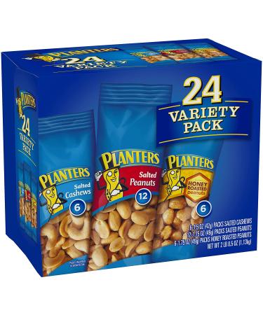 PLANTERS Variety Pack - Salted Cashews, Peanuts & Honey Roasted Peanuts - 24 On-the-Go Nut Snacks - Fiber & Healthy Fats - No Cholesterol, Trans Fats - 24 Count - Buy Online on GoSupps.com