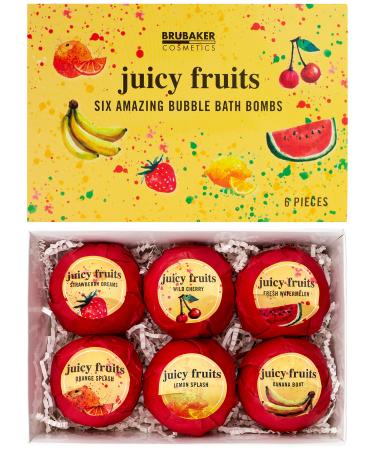 BRUBAKER Bath Bombs Gift Set Juicy Fruits - 6 Handmade Luxury Spa Bath Fizzies - All Natural  Vegan  Organic Ingredients - Macadamia Nut Oil  Avocado Oil and Aloe Vera Moisturizes Dry Skin