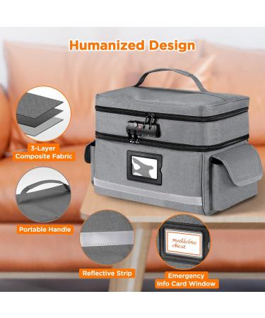 Zannaki Medicine Storage Bag with Combination Lock | Double Layer Pill Organizer | Secure Zippered Locking Box for Prescriptions Vitamins & Supplements - Grey - Buy Online on GoSupps.com
