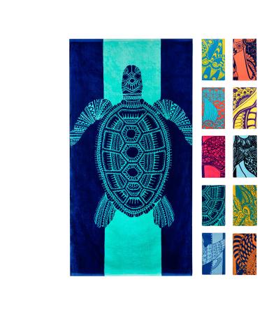 Nova Blue Turtle Beach Towel  Tropical Blue Colors with A Unique Design, Extra Large, XL (34x 63) Made from 100% Cotton for Kids & Adults