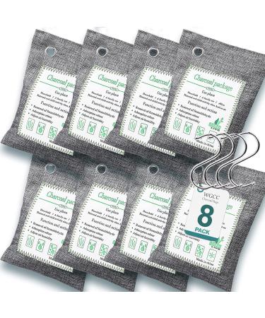 WGCC Activated Bamboo Charcoal Air Purifying Bags 8Pack x 200g 4 Hooks Charcoal Bags Odor Absorber Nature Fresh Bag KidPet Friendly Air Fresheners Odor Eliminator Deodorizer for HomeCarCloset