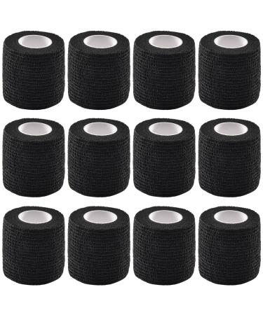 12 Pieces Self Adhesive Bandage Wrap Tape Stretch Self Adherent Cohesive Toe Tape for Sports  Wrist  Ankle  5 Yards Each (Black  2 Inches)