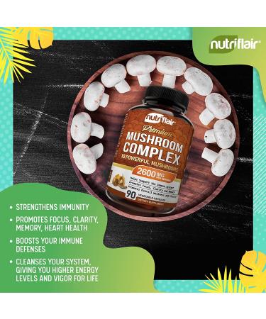 NutriFlair Premium Mushroom Complex 2600mg - 90 Caps | Enhanced Immunity & Vitality - Buy Online on GoSupps.com