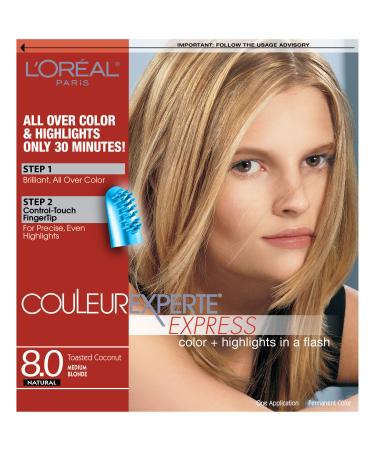 L'Oreal Paris Couleur Experte 2-Step Home Hair Color and Highlights Kit, Toasted Coconut 8 Medium Blonde/Toasted Coconut 1 Count (Pack of 1)