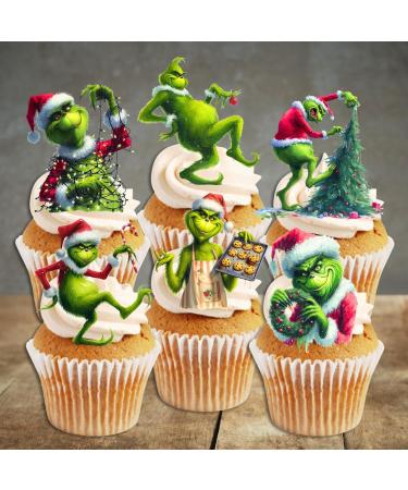 PRECUT Grinch Cupcake Toppers #1 Edible Christmas Cake Decorations Grinch Christmas Decorations Christmas Grinch Cake Topper (12) - Buy Online on GoSupps.com