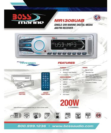 BOSS MR1308UAB Marine Receiver - Weatherproof Bluetooth Audio, USB, SD, AM/FM - White - Buy Online on GoSupps.com