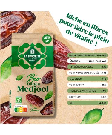 La Favorite - Organic Medjool Dates 250 g - Large Caliber Dates with Stone - Guaranteed Freshness - Fleshy & Melting - Origin - Buy Online on GoSupps.com