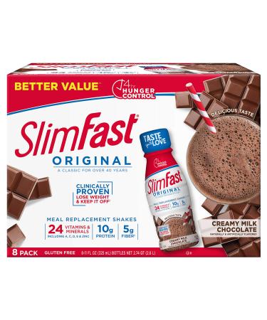 SlimFast Meal Replacement Shake, Original Creamy Milk Chocolate, 10g of Ready to Drink Protein for Weight Loss, 11 Fl. Oz Bottle, 8 Count Creamy Milk Chocolate 8 Count (Pack of 1)