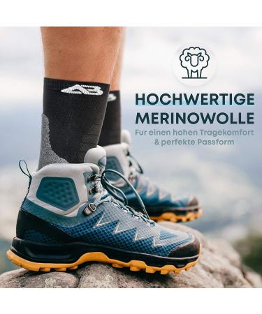 Alps Bears Merino Wool Hiking Socks - Professional Trekking Socks for Men Women & Kids - Warm & Durable - 2 & 3 Pair Options Available - Size 43-48 - Black - Buy Online on GoSupps.com