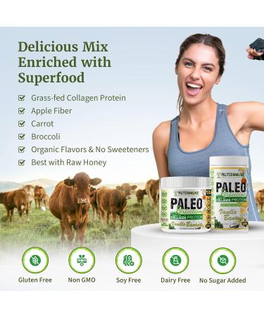 Paleo Perfection Vanilla Banana Grass Fed Beef Collagen Protein Powder without Stevia - Paleo Keto SCD AIP Protein Powder with Apple Fiber Carrot & Broccoli - 300g Protein Powder & Superfood Blend Vanilla Banana (No Ste  - Buy Online on GoSupps.com