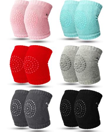SATINIOR 6 Pairs Crawling Knee Pads Anti-Slip Baby Knee Protectors Toddlers Leg Warmers L Black Gray Green