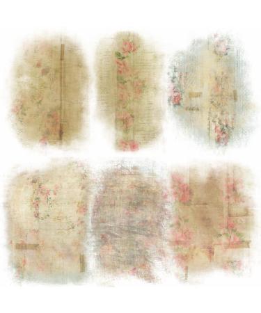 Rose Wallpaper Overlay Rice Paper, 8 x 10.5 inch - 6 x Different Printed Mulberry Paper Images 30gsm Visible Fibres for Decoupage Crafts Mixed Media Collage Art