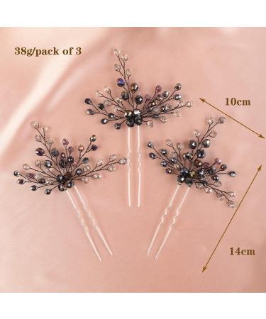 Deniferymakeup Wedding Bridal Black Crystal Hair Pins Theme Party Hair Piece Set Handmade Dark Purple Hair Jewelry for Women and Girls - Buy Online on GoSupps.com