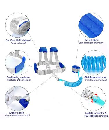 Kid's Toddler Harness & Leash Combo - Child Leash 2 in 1 Wrist-to-Wrist Safety Backpack - Blue 8.2 Feet - Buy Online on GoSupps.com