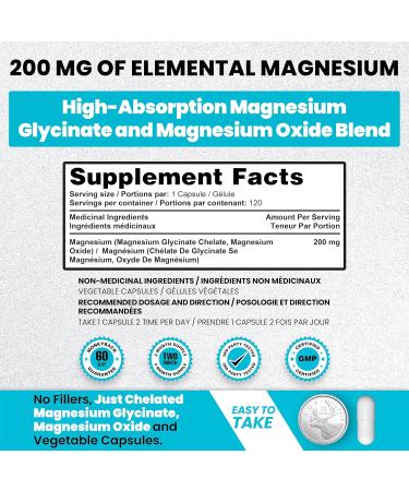 KASHA Nutrition Chelated Magnesium Bisglycinate / Glycinate - 200 mg of Elemental Magnesium | Proudly Canadian | Non-GMO Vegan Soy Free | Non-Habit Forming - Maintains Effectiveness over Long-Term. Appropriate for Daily Use. Vegetarian. (120 Count) 120 co - Buy Online on GoSupps.com