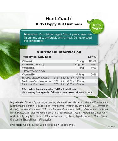 Kids Probiotic Gummies | 60 Natural Pineapple Flavoured Gummies | Gut Health Supplement with Vitamin C, B3 & B5 | Vegan by Horbaach - Buy Online on GoSupps.com