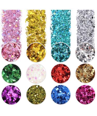 12 Color Chunky Nail Glitter Body Glitter Makeup Glitter for Face Body Eye Hair Crafts Cosmetic Sequins