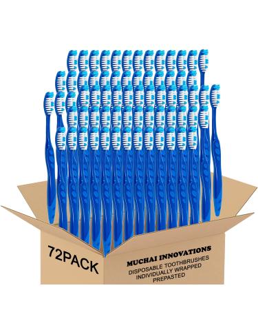 Prepasted Disposable Toothbrushes Individually Wrapped | Regular Size Head Soft Bristle Hygienic & Economical | Great for Travel Camping Guestroom Car Office School Hotel Airbnb Gifts (72 Pack)