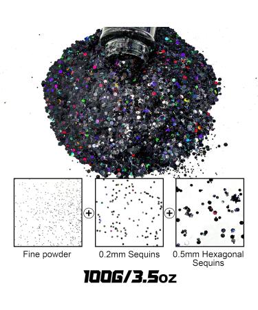 Holographic Chunky Black Glitter Set - 100g for Resin, Body, Hair, Face, Nails, Slime & Art - Buy Online on GoSupps.com