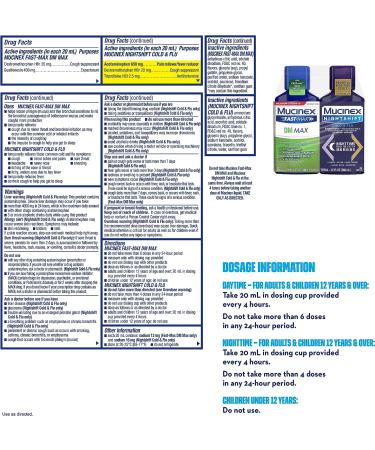 Mucinex FastMax DM Max & Nightshift Cold & Flu Liquid - 12 fl. oz - Relieves Cough, Congestion, Pain, Fever, and Cold Symptoms - Buy Online on GoSupps.com