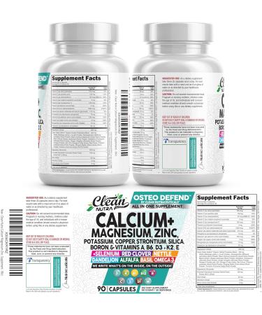 Allin1 Calcium Magnesium Zinc Supplement with Potassium Copper Strontium Silica Vitamin D3 K2 Boron Vitamin B1 B12 Red Clover Herb Alfalfa Basil Pills for Men & Women Clean Nutra Osteo Defend - Buy Online on GoSupps.com
