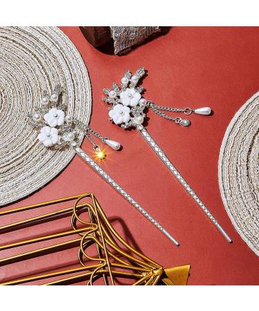 Rhinestone Pearl Flower Hair Stick Set - Vintage Chinese Hair Chopsticks with Tassel - Hair Styling Accessories for Women (Silver) - Buy Online on GoSupps.com