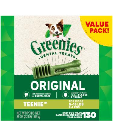Greenies Original Dental Chews for Dogs, Teenie (5-15 lb. Dogs), Natural Dog Treats 130 Count (Pack of 1)