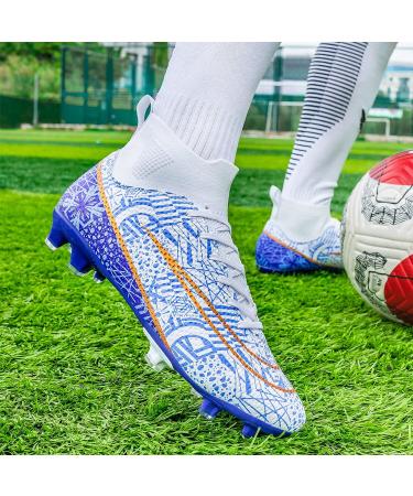 Biayvisas High Ankle TF FG Football Boots White Blue - Unisex Turf Soccer Cleats - Buy Online on GoSupps.com