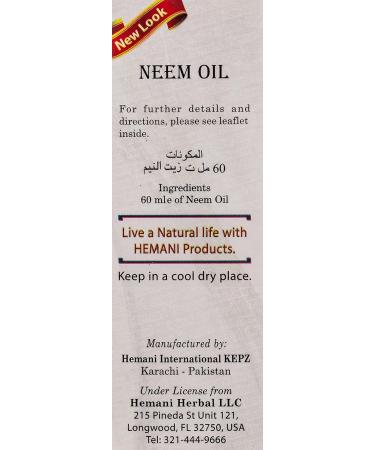Hemani 100% Natural Pure Neem Oil (Azadirachta Indica) 60ml - Organic Skin and Hair Care International Shipping Available - Buy Online on GoSupps.com