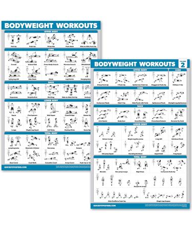 Quickfit Exercise Poster Set (Bodyweight Vol 1 & 2) - 10 Laminated Workout Posters for Hantel Suspension Kettlebell and More - Perfect for Home Gym Yoga & Stretching - Buy Online on GoSupps.com