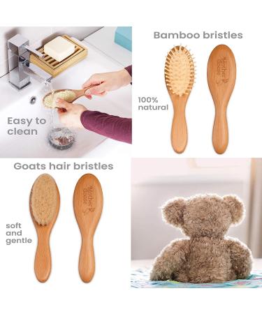 Yellodoor All-Natural Baby Hair Brush Set - 2 Wooden Brushes in Gift Box | Soft Goat Hair Bristles | Ideal Cradle Cap Brush - Buy Online on GoSupps.com
