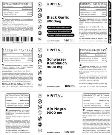 High-Potency Black Garlic 9000 mg | 180 Vegan Capsules | Odorless Allium Sativum | Antioxidant for Stress & Cardiovascular Health - Buy Online on GoSupps.com
