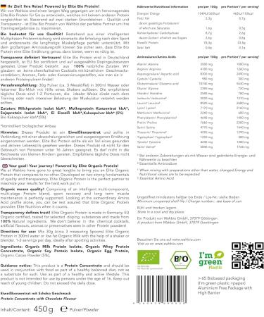 Wahbio 100% Organic Chocolate Whey Protein Powder - 450g | Sugar-Free No Additives - 4 Protein Sources (Whey Casein Egg Soy) - Buy Online on GoSupps.com