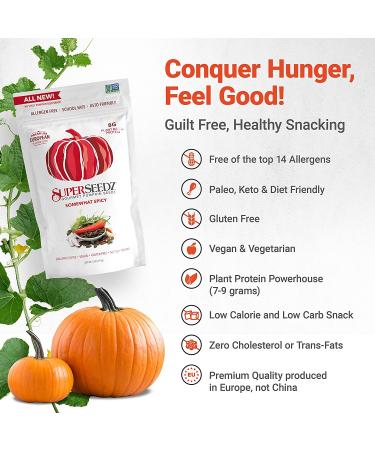 Superseedz Somewhat Spicy Pumpkin Seeds | Whole 30, Paleo, Vegan & Keto Snacks | 8g Protein | Made in USA | Nut & Gluten Free | 5oz (Pack of 6) - Buy Online on GoSupps.com