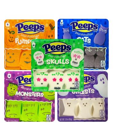 Peeps Marshmallows Candy Halloween Spooky Shaped, Sugar Coated Candy Character Shaped Marshmallow, Pack of 5, 32 Pieces