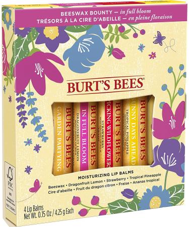 Burt's Bees In Full Bloom Lip Balm Set - 4 Pack: Original Beeswax, Dragonfruit Lemon, Tropical Pineapple & Strawberry - Buy Online on GoSupps.com