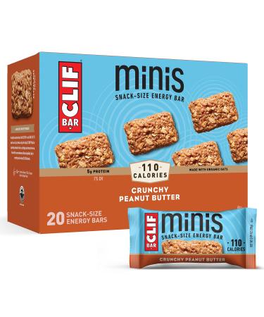 CLIF BARS - Mini Energy Bars - Crunchy Peanut Butter -Made with Organic Oats - Plant Based Food - Vegetarian - Kosher (0.99 Ounce Snack Bars, 20 Count)
