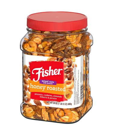 Fisher Snack Honey Roasted Mixed Nuts 24oz - Peanuts, Cashews, Almonds, Filberts, Pecans - 1.5lb Pack of 1 - Buy Online on GoSupps.com