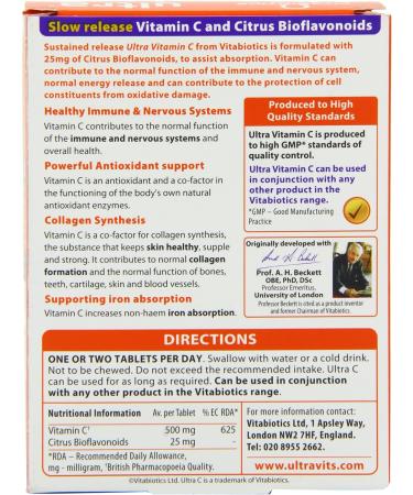 Vitabiotics Ultra Vitamin C Tablets 60 Count - Sustained Release with Bioflavonoids - Buy Online on GoSupps.com
