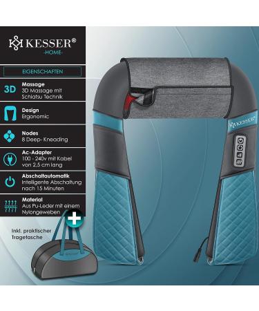 Kesser Neck & Shoulder Shiatsu Massage Device with Heat - 3D Massage for Back Legs & Feet - Portable Gray/Turquoise - Buy Online on GoSupps.com