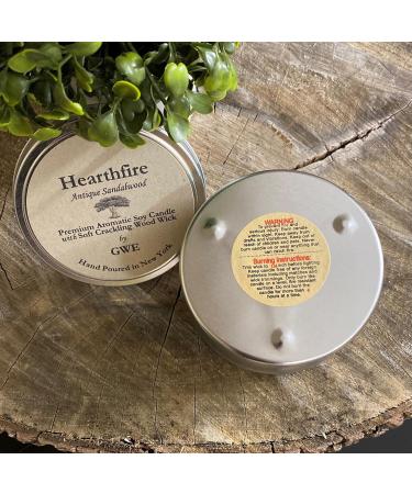 Hearthfire Soy Candle in Tin - Smoky Sandalwood Wood Wick Aromatherapy with Natural Oils Made in USA - Perfect Gift for Men & Women - Buy Online on GoSupps.com