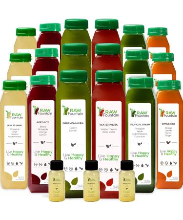 3 Day Juice Cleanse by Raw Fountain Tropical Flavors All Natural Raw Cold Pressed Fruit and Vegetable Juices Detox Cleanse 18 Bottles 12oz 3 Bonus Ginger Shots 3-Day Cleanse
