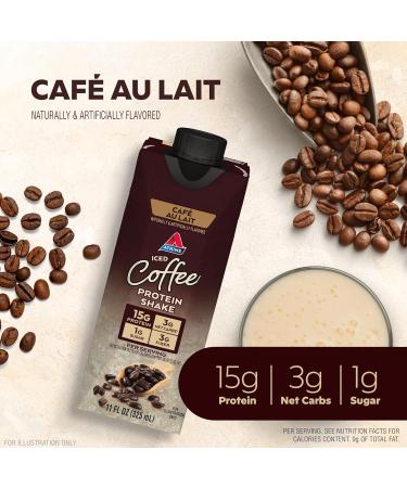 Atkins Caf au Lait Iced Coffee Protein Shake 15g Protein Low Glycemic & Creamy Vanilla Protein Shake 15g Protein Low Glycemic 2g Net Carb 1g Sugar Keto Friendly 12 Count - Buy Online on GoSupps.com