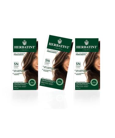 Herbatint Permanent Color Gel for Sensitive Skin (5N Light Brown) - 3 x 150 ml (total 450 ml.)
