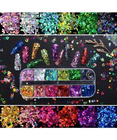 24 Colors Heart Glitter Nail Sequins for DIY Nail Art & Crafts - Pattern A - Buy Online on GoSupps.com