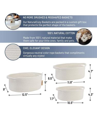 NaturalCozy 3-Piece Oval Storage Basket Set - Natural Woven Baskets for Storage and Gifting - Ideal for Nursery, Pets, and Home Organization - Off White - Buy Online on GoSupps.com