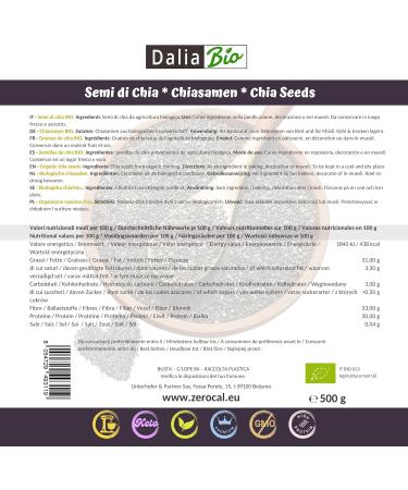 Dalia - Organic Chia Seeds 500g (Salvia Hispanica) South America | Protein Digestion Omega 3 | Gluten Free | Premium Quality - Buy Online on GoSupps.com
