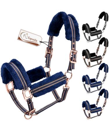 Esposita Halfter Champion Edition Stallhalter Fellhalfer Fleichtihahren softly fluffy with synthetic fur fluffy (COB/VB Navy/Rosegold) COB/VB Navy/Rosegold