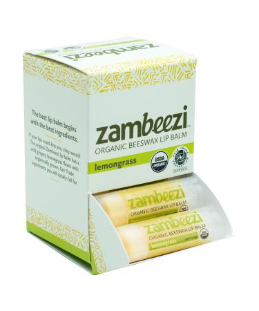 Case of Beeswax Lip Balm by ZAMBEEZI - Lemongrass 24-Tube Carton - Crafted with USDA Organic Fair Trade Lip Refreshing Ingredients from Zambia Africa