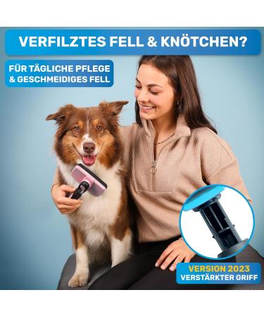 Bluepet 2023 Dog & Cat Brush - Gentle Undercoat & Knot Remover for Long-Haired Pets - Easy Clean Button - Daily Pet Grooming Tool in Blue & Pink - Buy Online on GoSupps.com